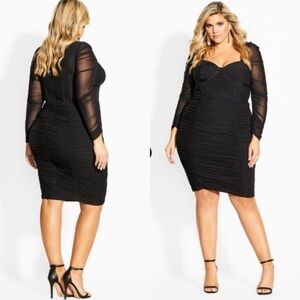 City Chic Dress Size 22 Ruched Sexy Bustier Stretch Zip Knee Length Black Party